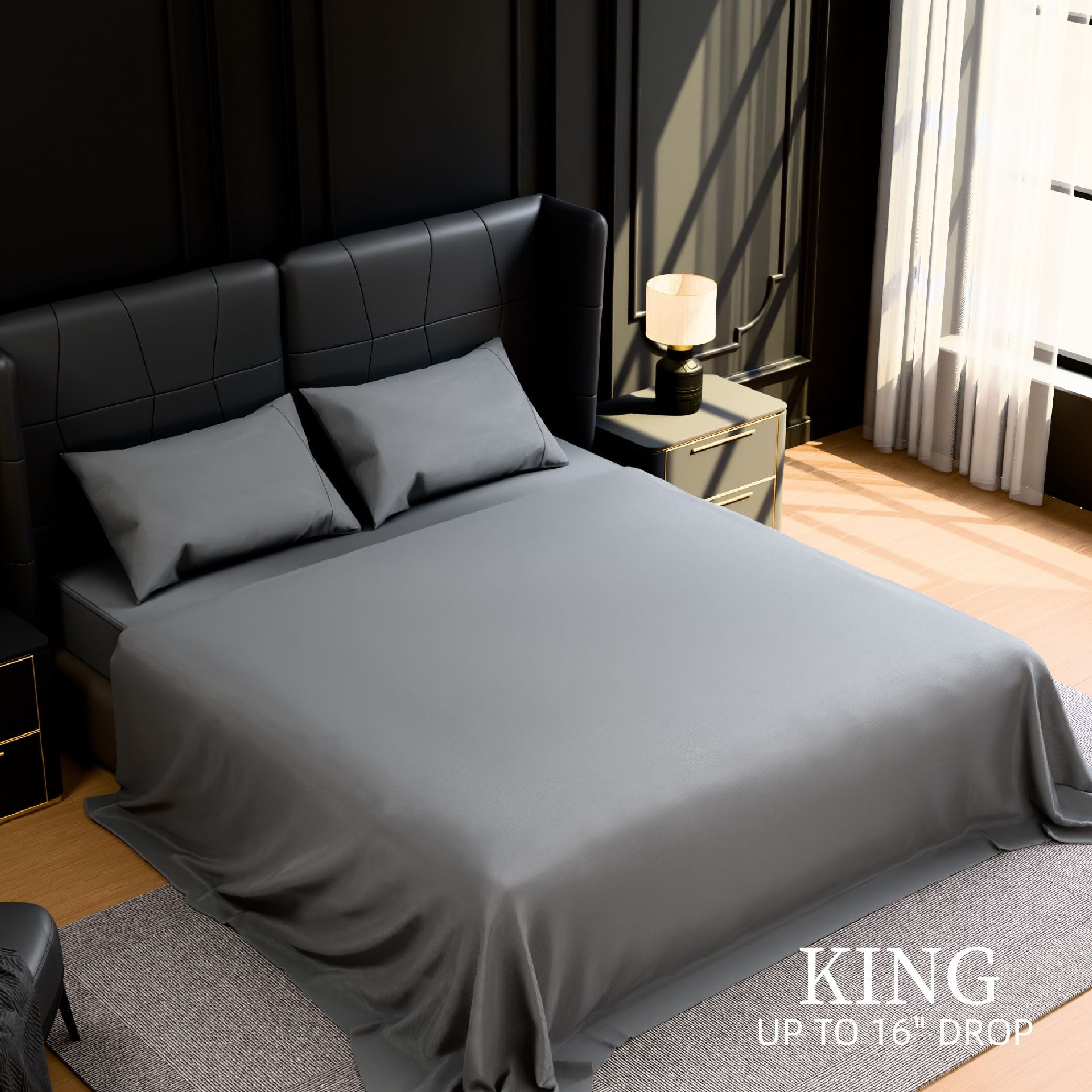 Bedding King Bed Sheets Set - 4 Piece Bedding - Brushed Microfiber - Shrinkage and Fade Resistant - Easy Care (King, Grey)