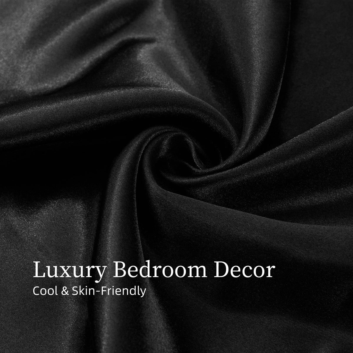 Satin Bed Sheets, King Size Sheets Set, 4 Pcs Silky Bedding Set with 15 Inches Deep Pocket for Mattress (King, Black)
