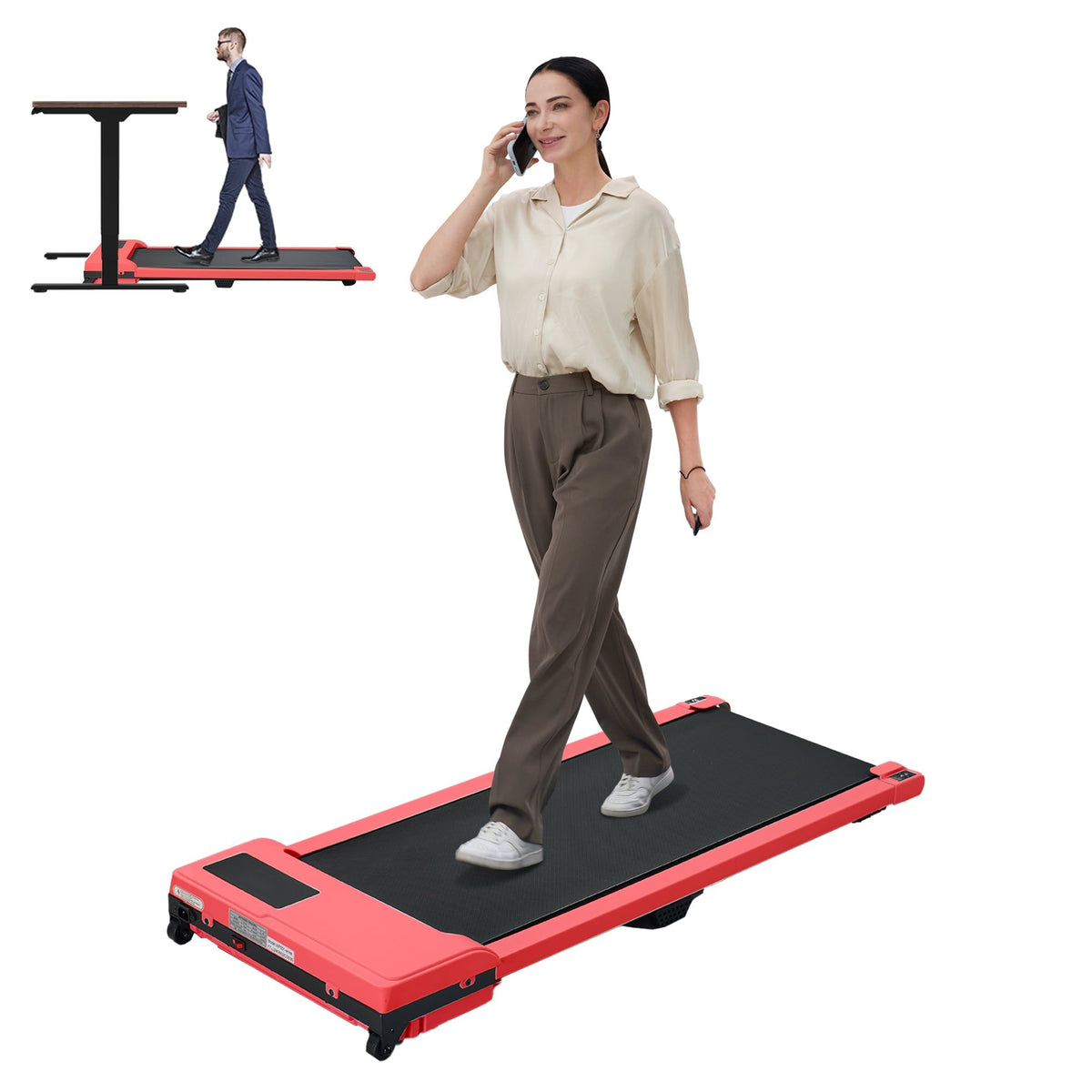 Walking Pad with Quiet 2.0 HP Brushless Motor, Countdown Modes, Spacious Running Area, 220 lbs Weight Capacity for Home or Office Workouts, 3 in 1 Portable Treadmill Walking, Red