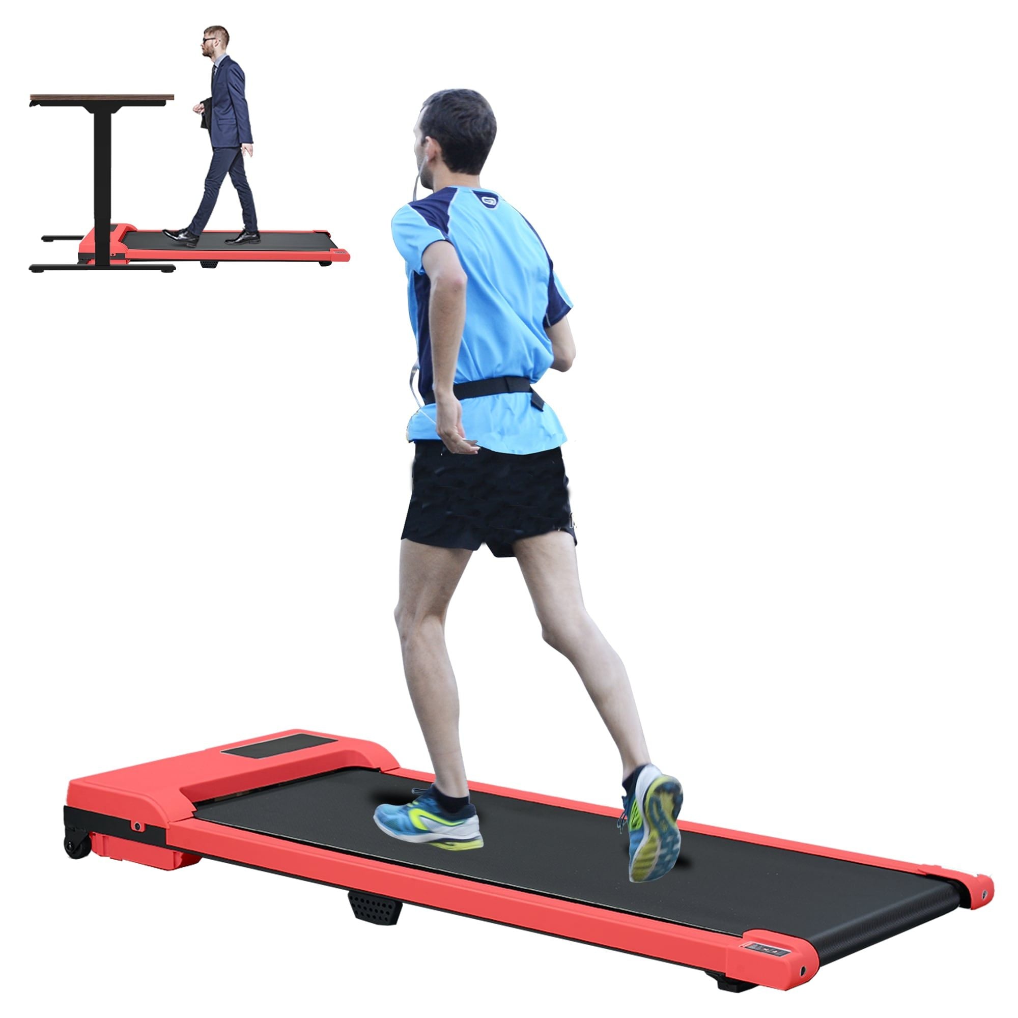 Walking Pad with Quiet 2.0 HP Brushless Motor, Countdown Modes, Spacious Running Area, 220 lbs Weight Capacity for Home or Office Workouts, 3 in 1 Portable Treadmill Walking, Red
