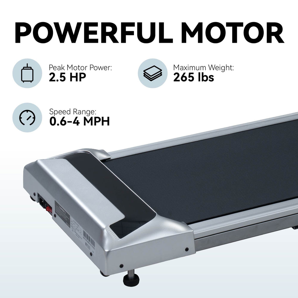 2.5HP Under Desk Treadmill, Portable Walking Pad for Home & Office, Compact Running & Walking Machine with Remote Control, LED Display, Silver