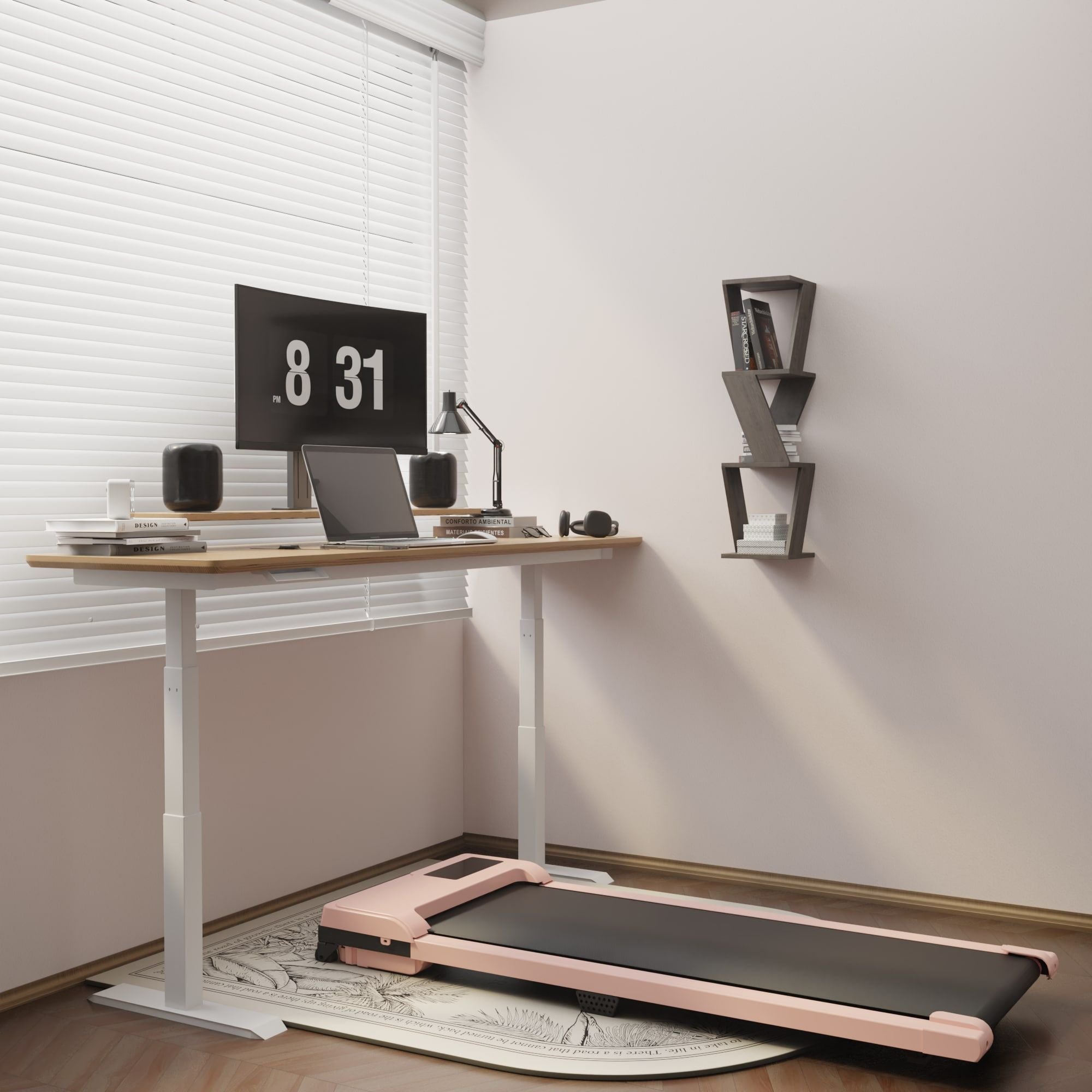 Walking Pad with Quiet 2.0 HP Brushless Motor, Countdown Modes, Spacious Running Area, 220 lbs Weight Capacity for Home or Office Workouts, 3 in 1 Portable Treadmill Walking, Pink