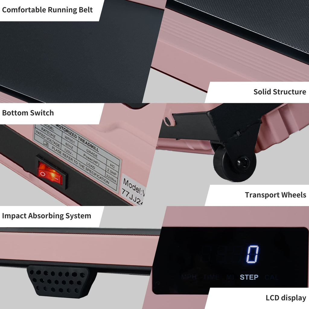 Walking Pad with Quiet 2.0 HP Brushless Motor, Countdown Modes, Spacious Running Area, 220 lbs Weight Capacity for Home or Office Workouts, 3 in 1 Portable Treadmill Walking, Pink