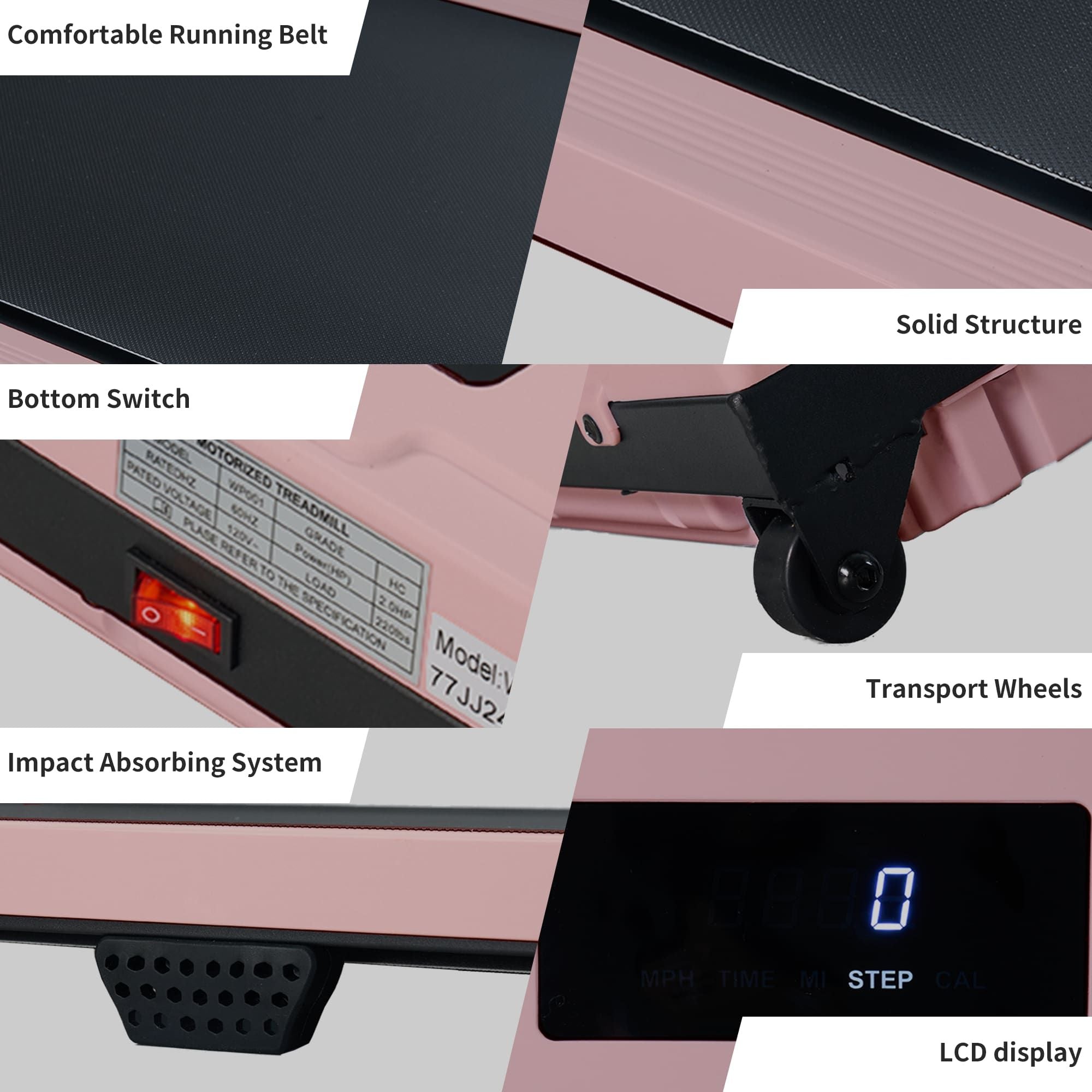 Walking Pad with Quiet 2.0 HP Brushless Motor, Countdown Modes, Spacious Running Area, 220 lbs Weight Capacity for Home or Office Workouts, 3 in 1 Portable Treadmill Walking, Pink