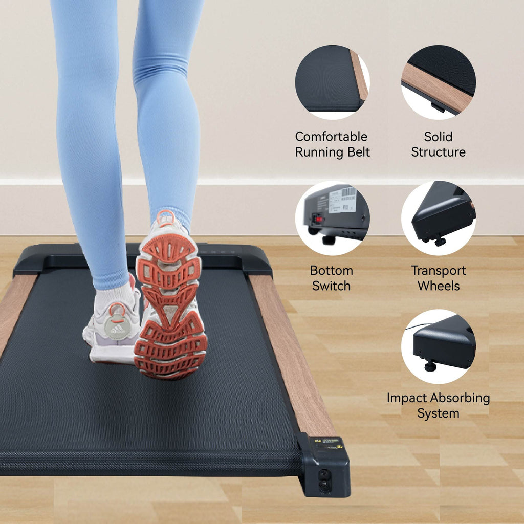 2.25HP Under Desk Treadmill, Portable Wood Walking Pad for Home & Office, Compact Running & Walking Machine with Remote Control, LED Display, Black