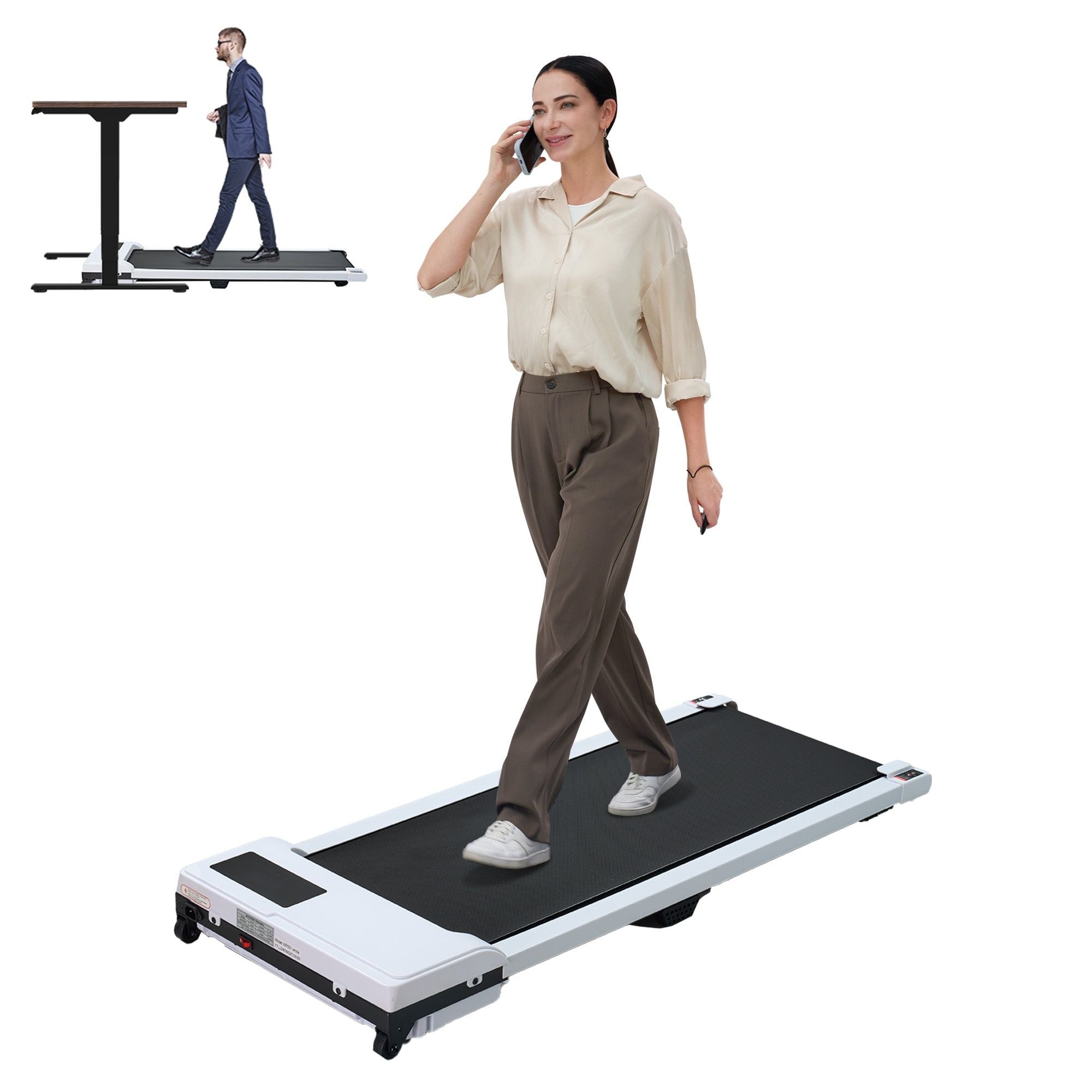 Walking Pad with Quiet 2.0 HP Brushless Motor, Countdown Modes, Spacious Running Area, 220 lbs Weight Capacity for Home or Office Workouts, 3 in 1 Portable Treadmill Walking, White